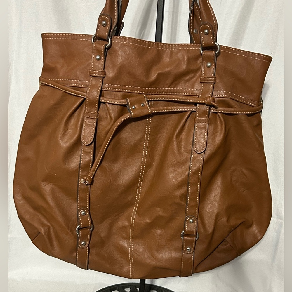 Emilie M brown leather-look hobo-style shoulder tote bag